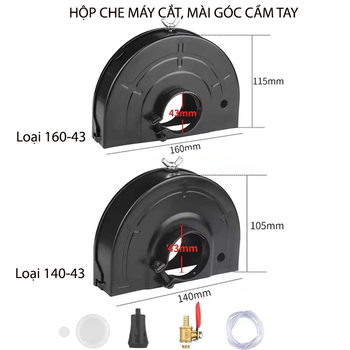 Hộp che máy mài góc, cắt rãnh tường kèm van, ống cấp nước chống bụi, loại 140-160 tùy chọn