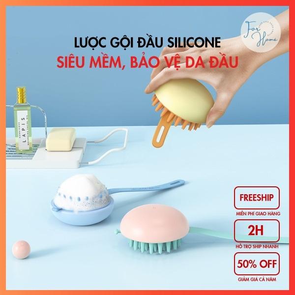 Bàn Chải Gội Đầu Silicone Xát Xa Da Đầu, Ngăn Gầu Và Rụng Tóc Có Móc Treo Tiện Lợi