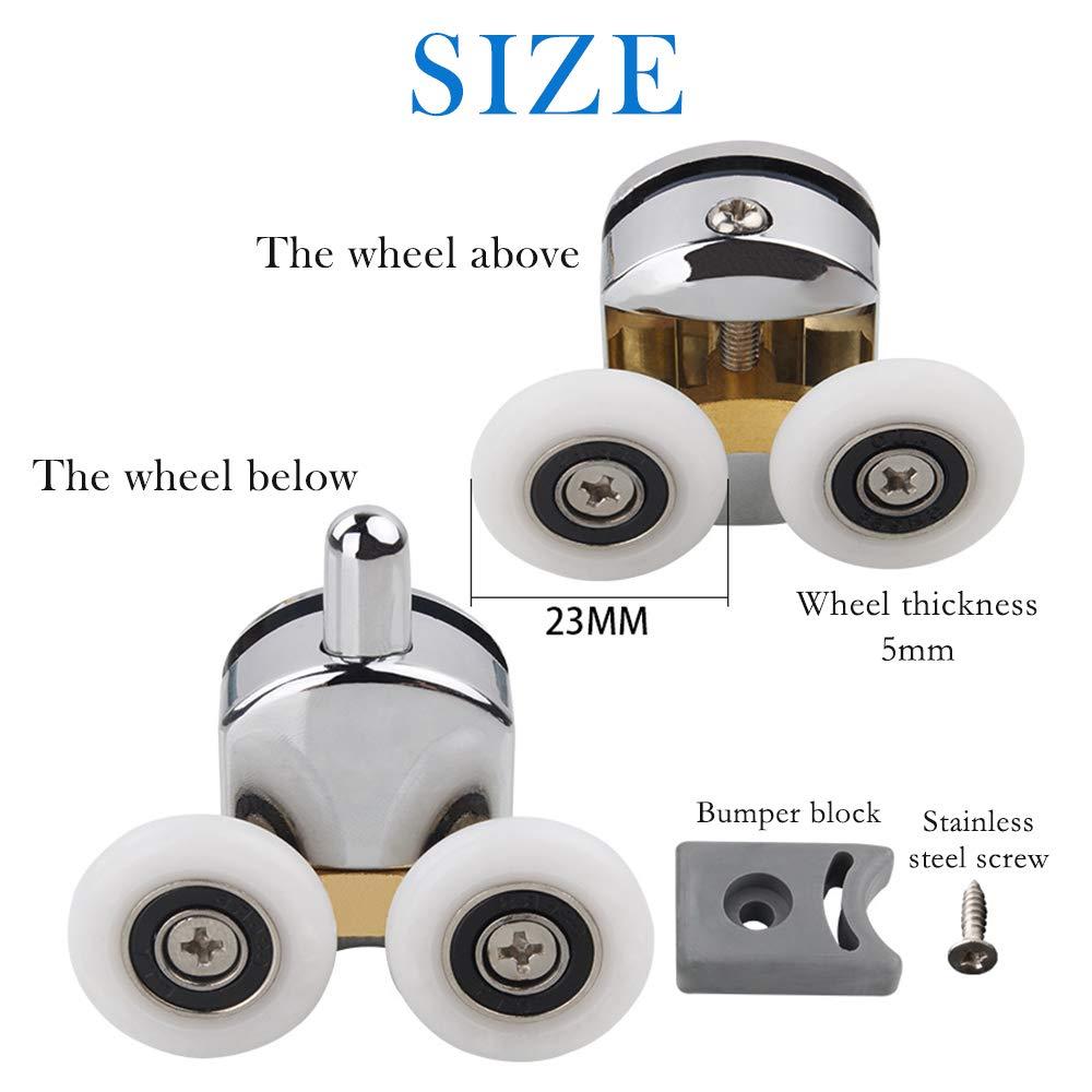 Tắm cửa lăn, 4 bánh xe đôi cho cửa trượt trượt bánh xe thay thế cho cabin vòi hoa sen cho lỗ kính 14 mm