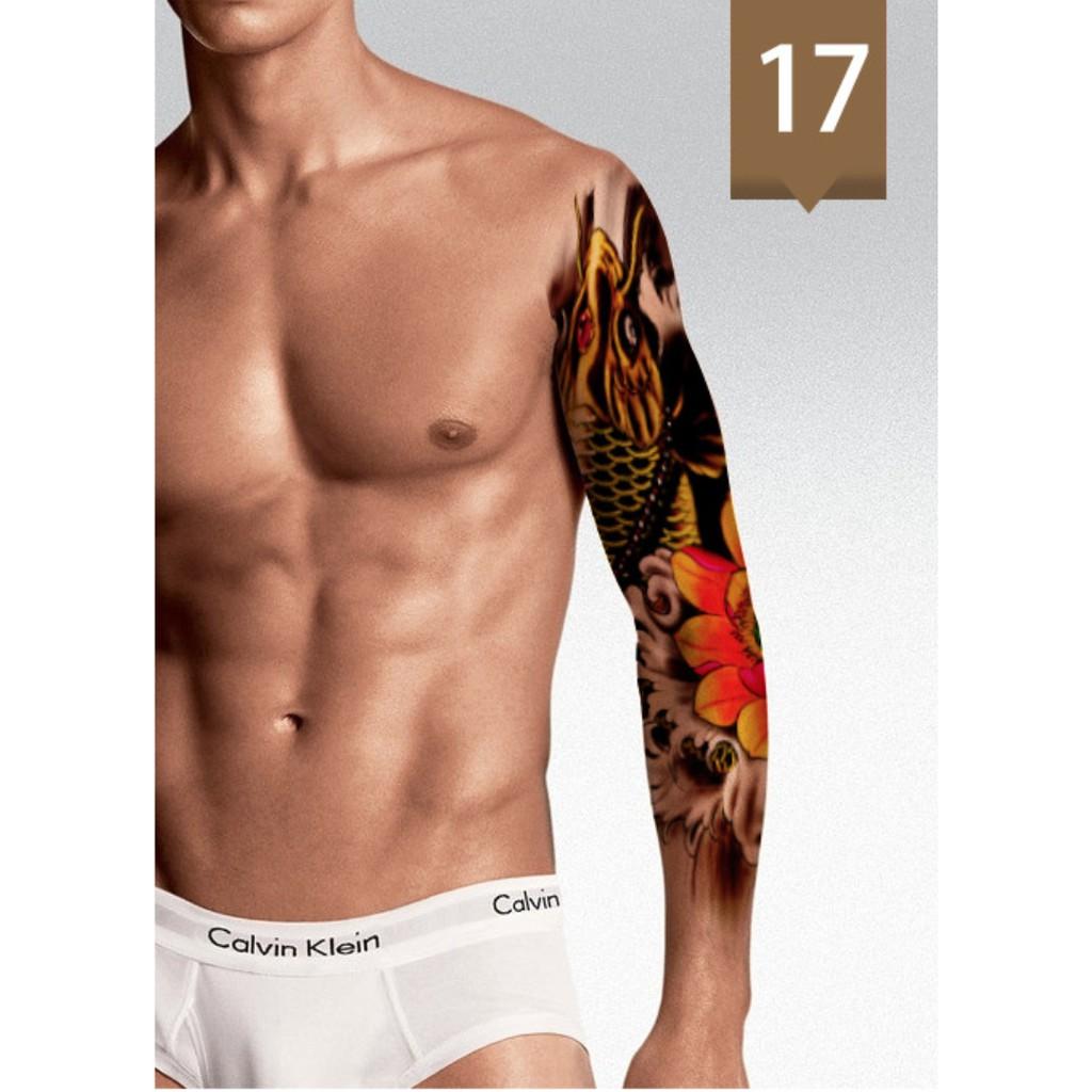 Combo 2 tấm hình xăm dán kín tay cao cấp cá chép đồng 17x48cm- tặng bắp tay mini 10x20cm