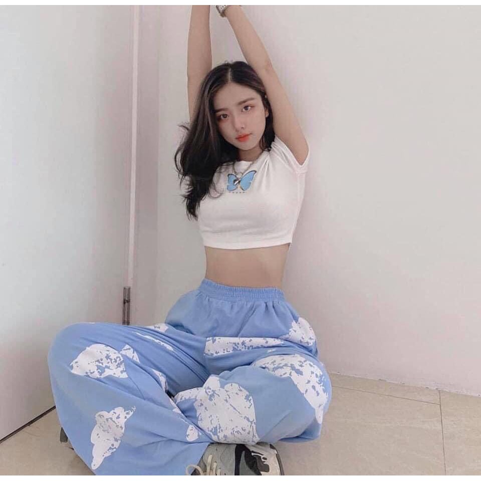 Bộ Quần Sky Áo Croptop Set Quần Jogger Kèm Áo Ngắn Cộc Tay X015