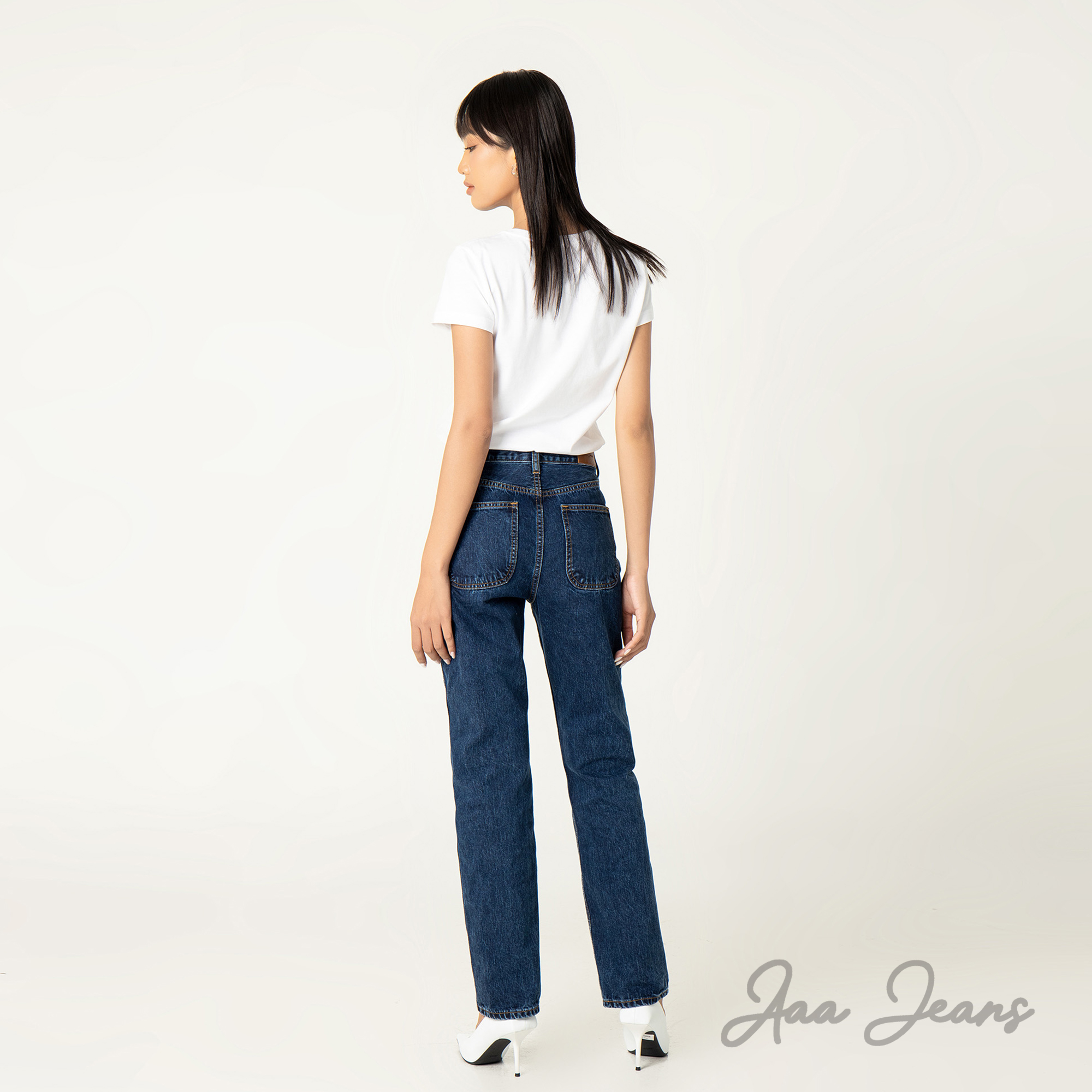 Quần jean ống đứng nữ lưng cao classic straight Aaa Jeans