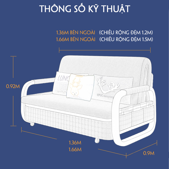 Sofa giường thông minh cao cấp 2 trong 1 có ngăn kéo