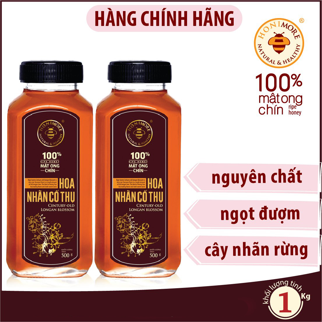 Set 2 chai Mật ong rừng nguyên chất Nhãn Cổ Thụ Honimore 500g - giúp tăng cường đề kháng