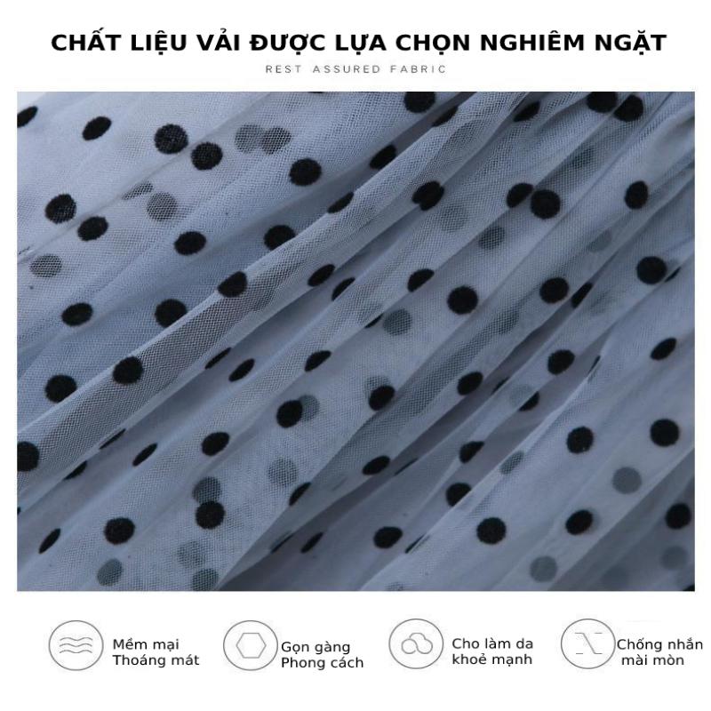 Váy trẻ em phong cách dễ thương hiện đại vải voan hoạ tiết chấm bi cho bé cao từ 95-155 cm