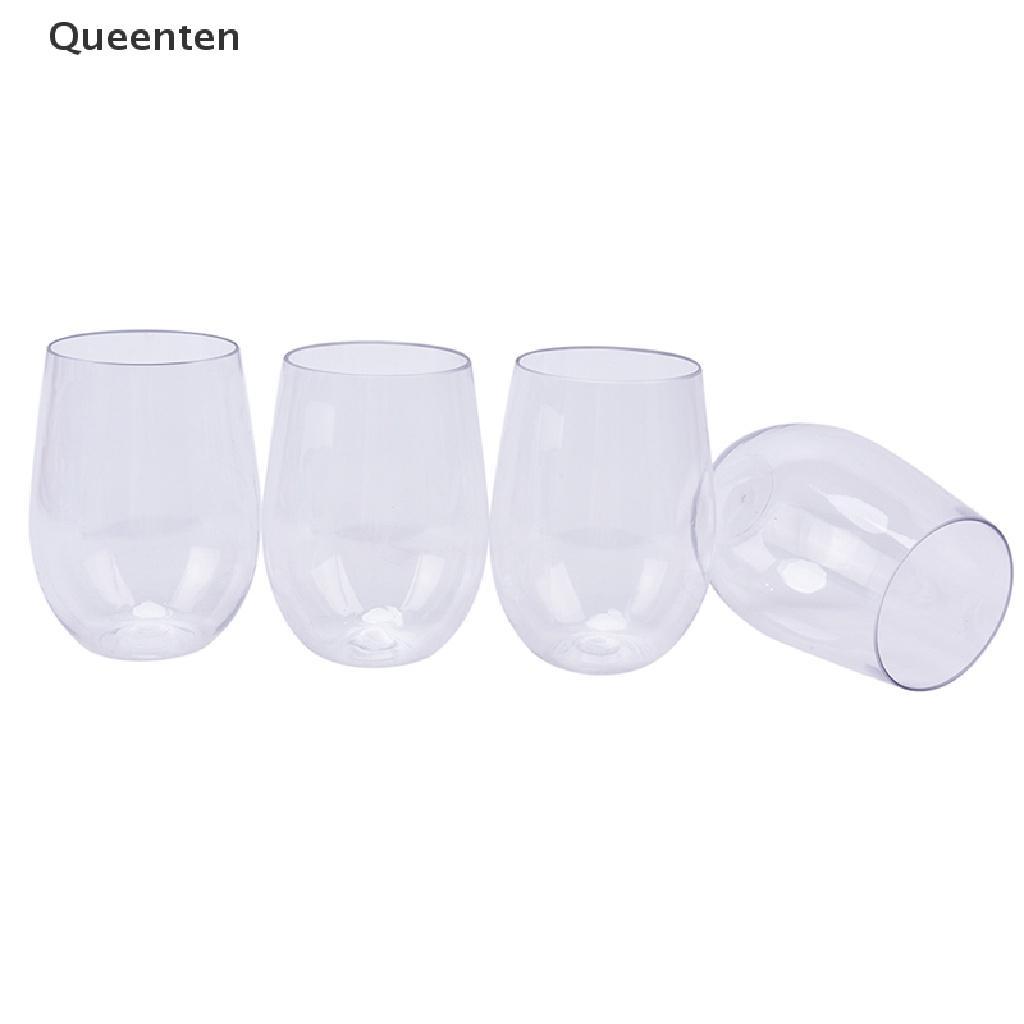 Queenten 4 Pcs Unbreakable Wine Glasses Shatterproof Plastic Glass Safe Reusable Beer Cup QT