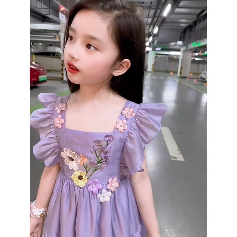 DIYIWEI Trang phục mùa hè 2023 Váy công chúa màu tím cho trẻ em gái