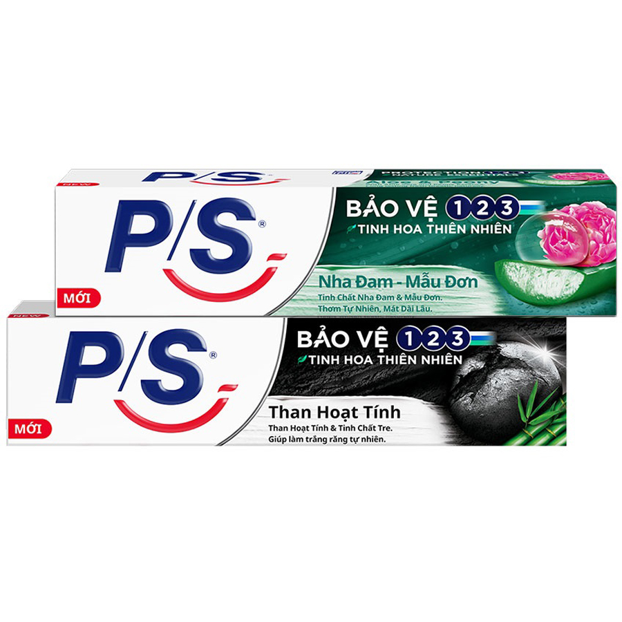 Combo 2 Kem Đánh Răng P/S Than Hoạt Tính 180g Và P/S Nha Đam - Mẫu Đơn 180g