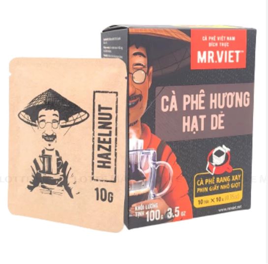 Cà phê rang xay phin giấy/ túi lọc Hazelnut hương hạt dẻ - Mr Viet Coffee (10 gói/hộp x 10g)