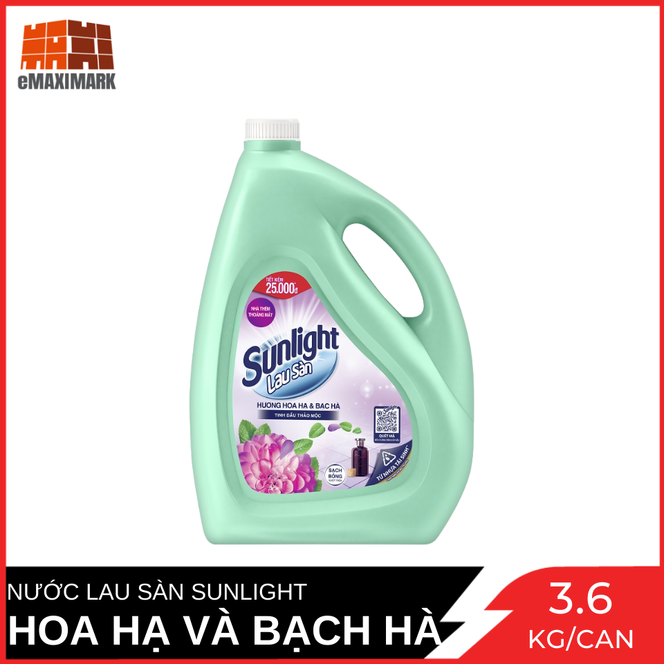 Nước Lau Sàn Sunlight Tinh Dầu Thảo Mộc Hoa Hạ &amp; Bạc Hà 3.6Kg