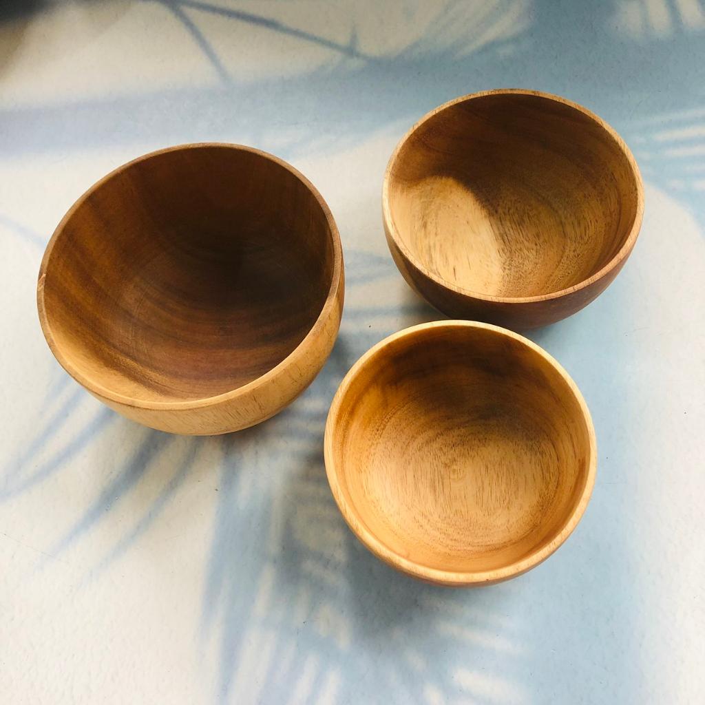 Bát/Tô/Chén Gỗ Keo Tự Nhiên 12x7/11x5/10x5 cm, Bát Ăn Cơm, Soup, Chè, An Toàn Cho Sức Khỏe, Chụp Ảnh Decor