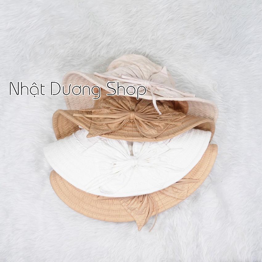 Nón bo vành rộng 7cm mũ tai bèo vành tròn gắn nơ rích rắc- Chất liệu cotton cao cấp phù hợp cho các bạn nữ