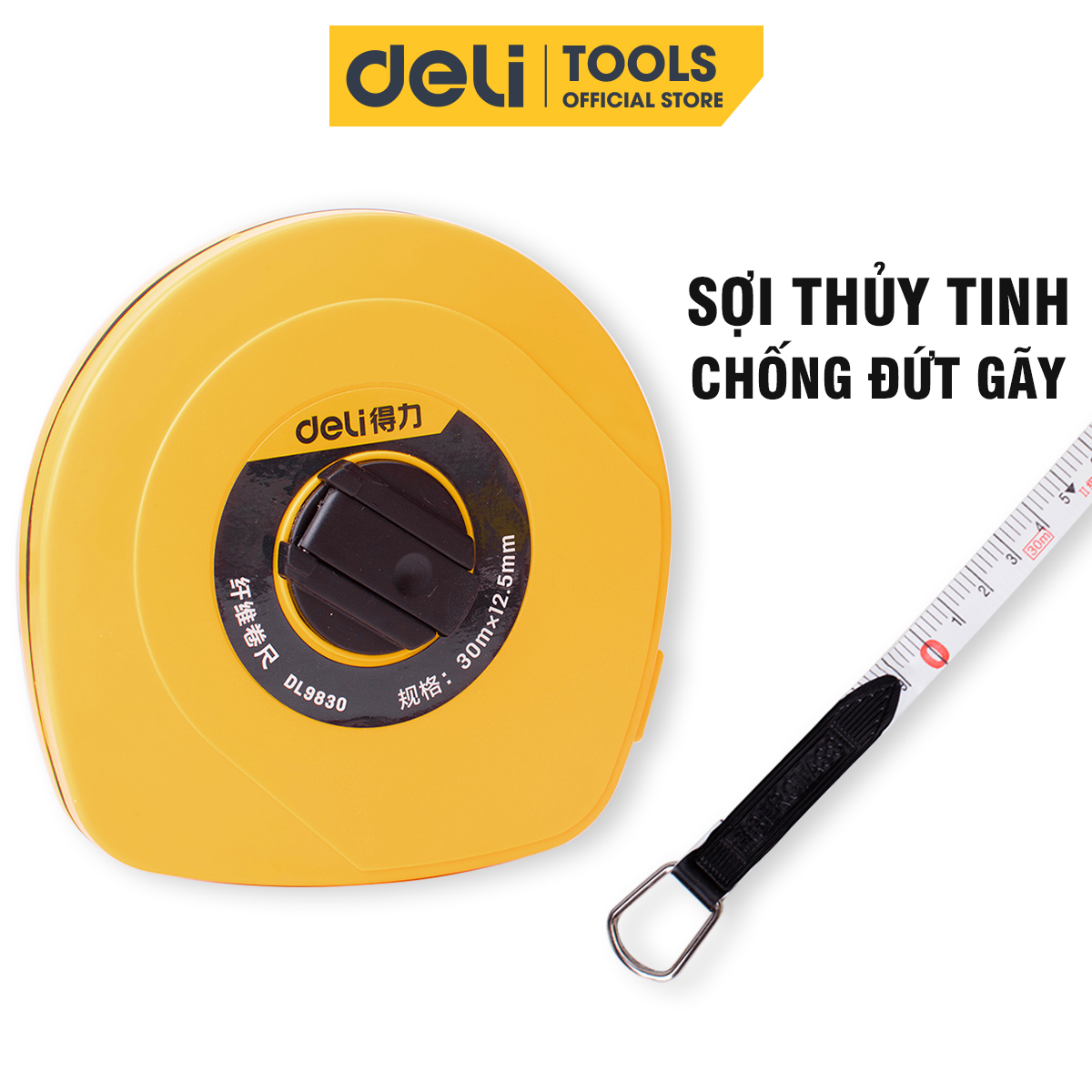 Thước Dây Cuộn Deli Sợi Thủy Tinh Cao Cấp, Chống Đứt Gãy, Chống Kéo Căng - Độ Dài 20m/30m Sử Dụng Đa Mục Đích - DL9820