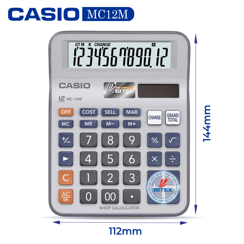 Máy tính Casio MC-12M, Bảo hành 7 năm - Hàng chính hãng Bitex