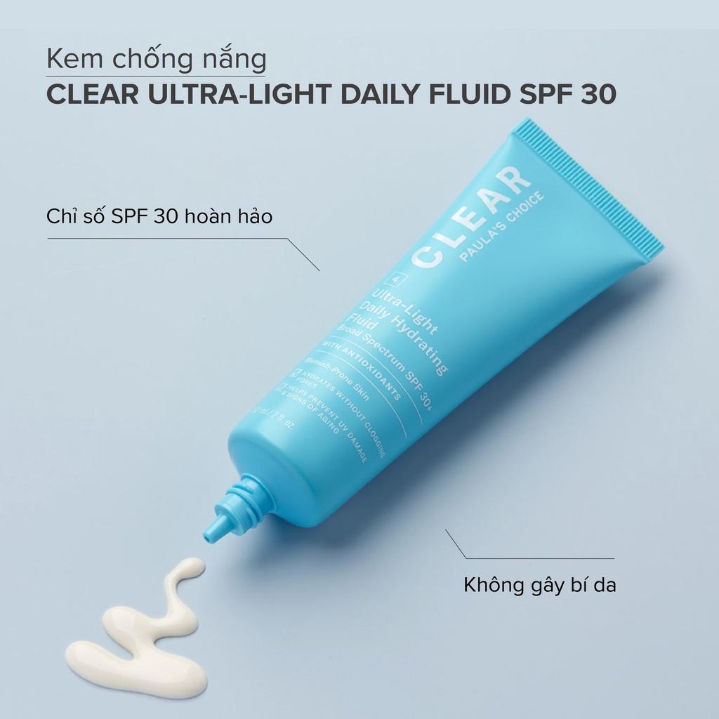 Kem chống nắng dành cho da mụn Paula's Choice Clear Ultra-Light Daily Hydrating Fluid Broad Spectrum SPF 30+ (Mã 6130)