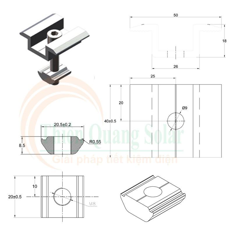Kẹp giữa tấm pin mặt trời - nhôm pin mặt trời