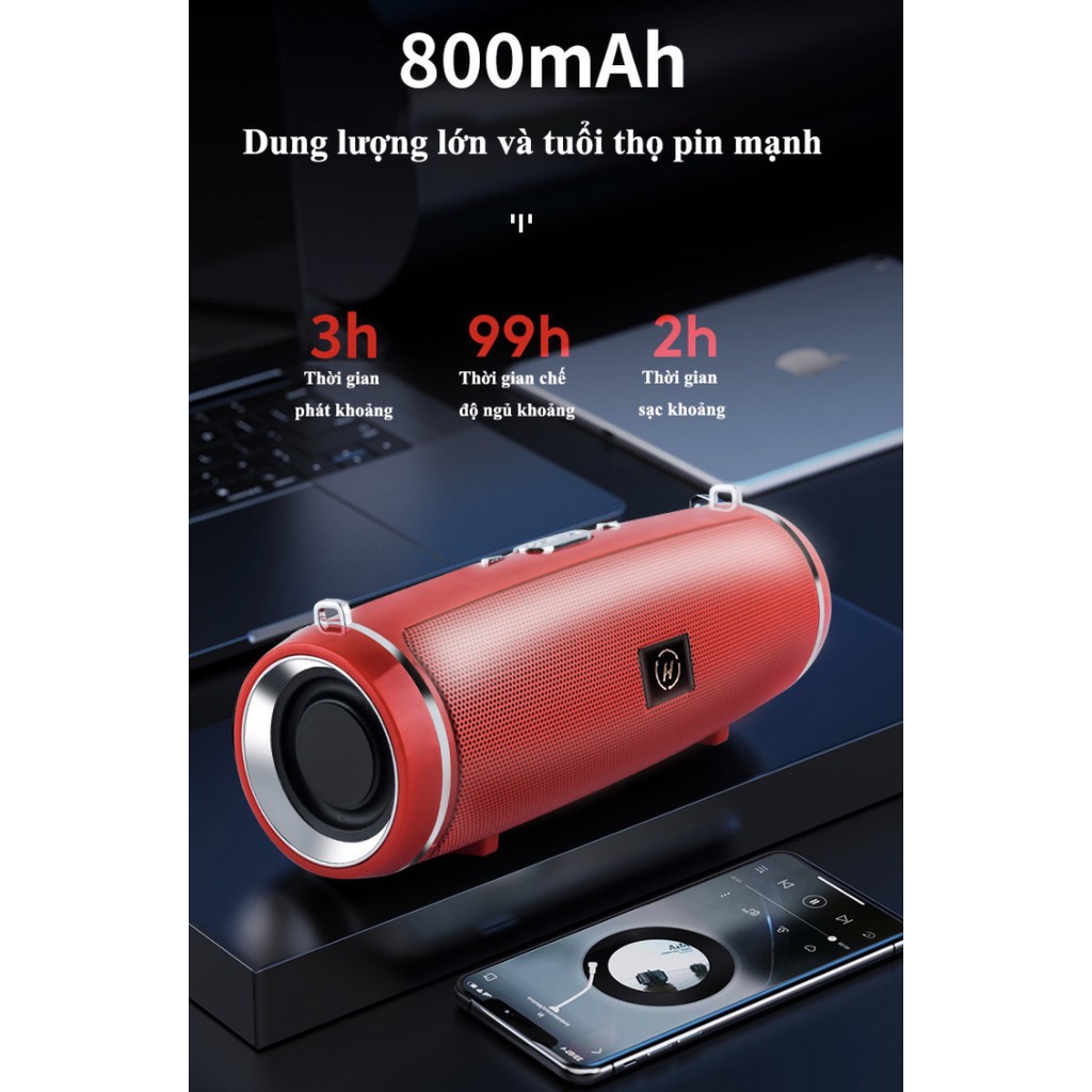 Loa mini không dây bluetooth 4.2 âm thanh nổi sống động 6D HIFI DOUBLE HORN - red edition