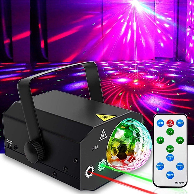 Đèn Laser Ánh Sáng laze Cảm Biến Âm Thanh, Kết Hợp LED Xoay 7 Màu Dùng Trang Trí Vũ Trường, Phòng karaoke - HÀNG CHÍNH HÃNG MINIIN
