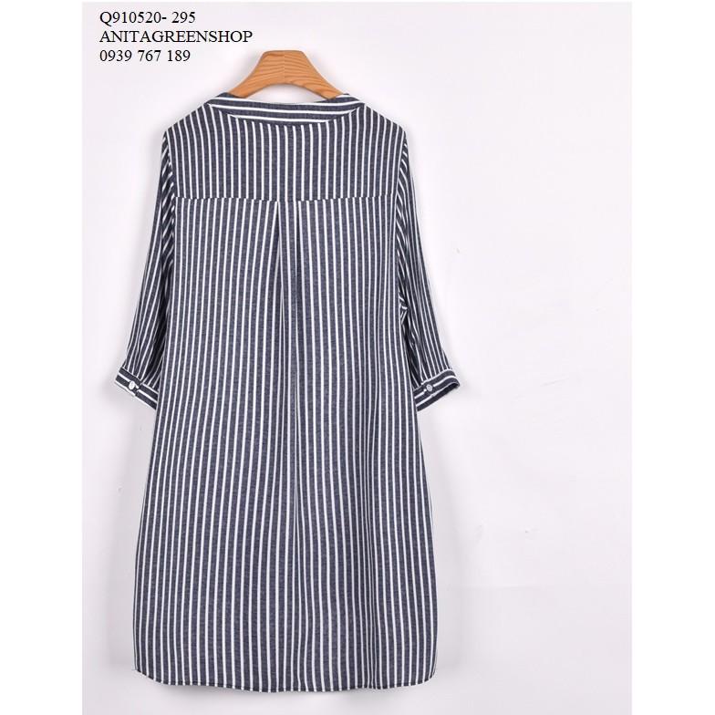 Q910520 ÁO SƠ MI SỌC FORM DÀI