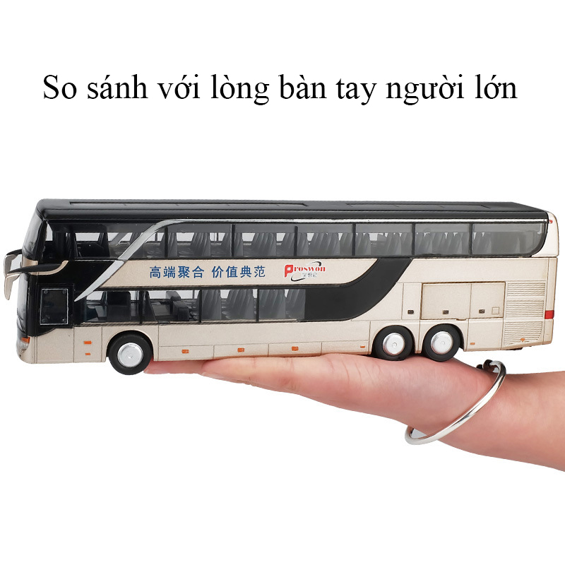 Mô hình xe bus 2 tầng đường dài  KAVY-82 chở khách bằng hợp kim có nhạc và đèn mở được tất cả cánh cửa