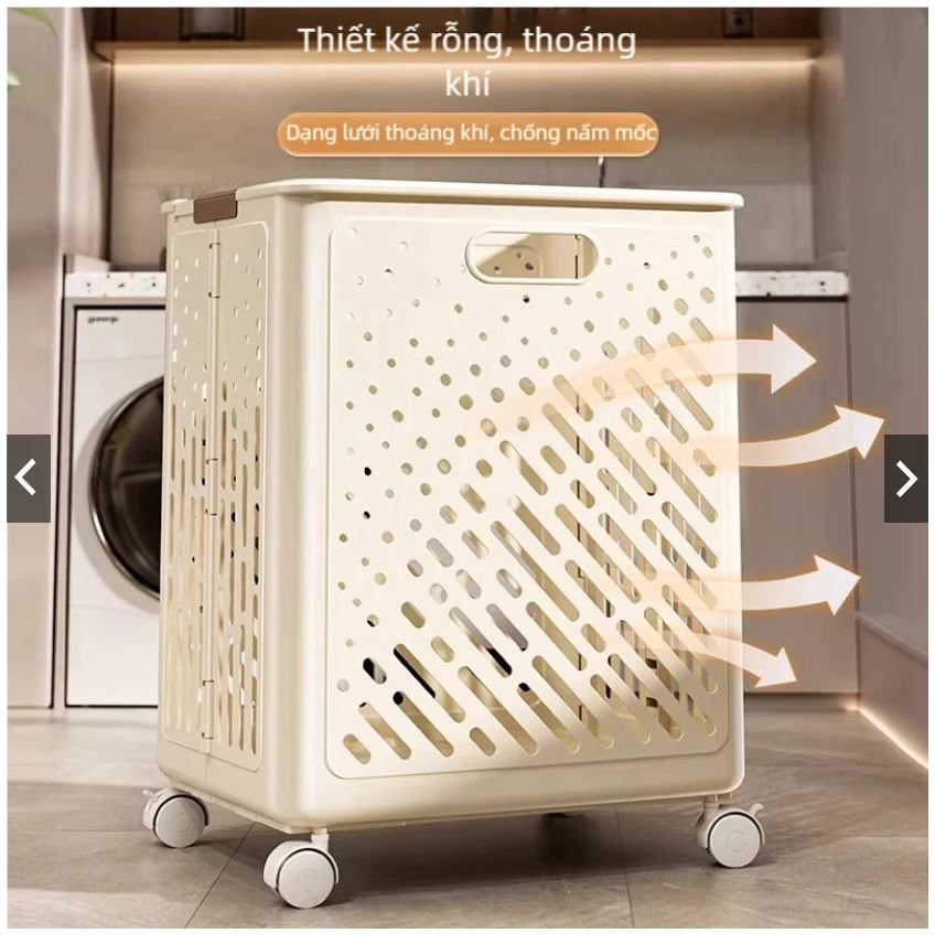 Giỏ Đựng Quần Áo Cao Cấp Gấp Gọn Tiện Dụng Có Bánh Xe Cỡ Lớn 50x30x38cm