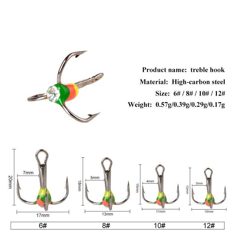 5PCS New Durable High Carbon Steel Winter Ice Fishing Hooks Overturned Barbed Trebles Hooks with Diamond Eye Fishing Tackle