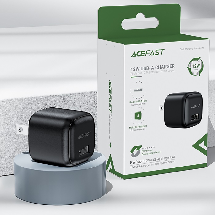 Adapter Sạc Acefast 12W 1 Cổng USB A Chuôi Tròn EU DA1 - Hàng Chính Hãng