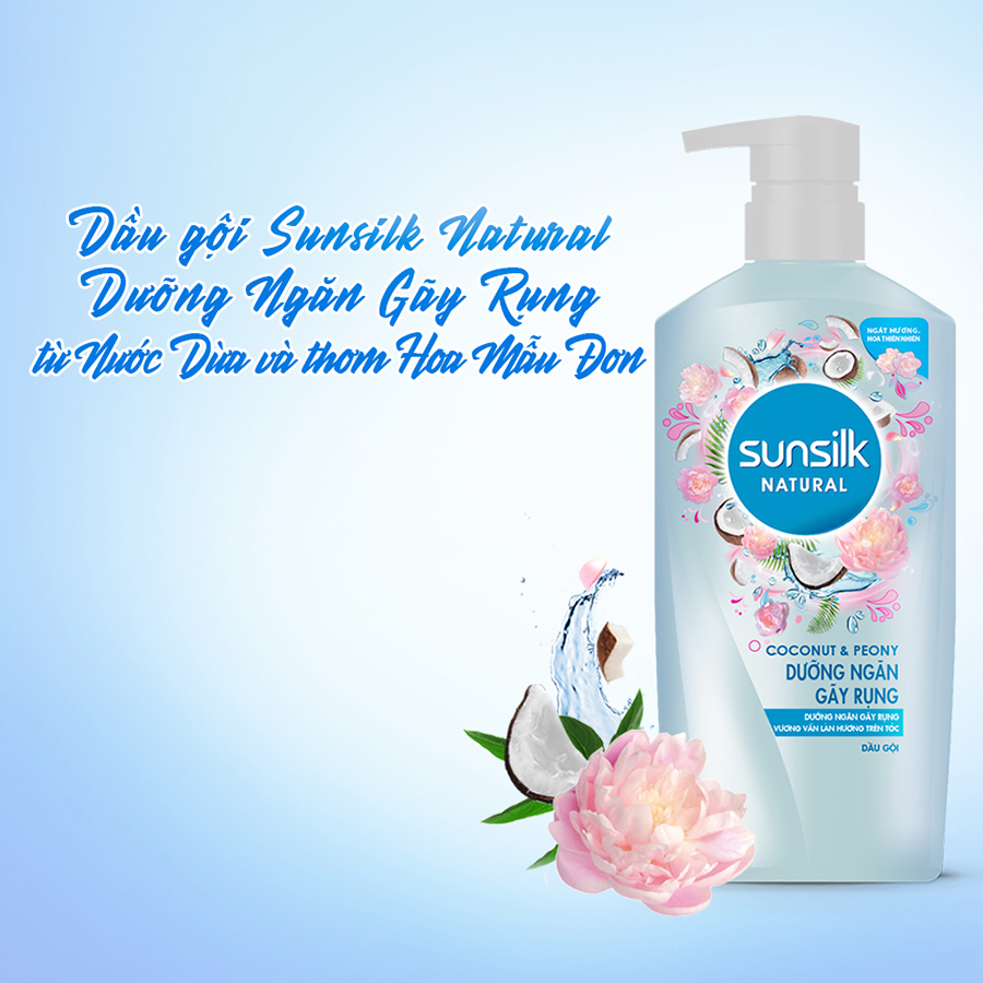 Dầu Gội 650Gr Sunsilk Dưỡng Ngăn Gãy Rụng Dành Cho Tóc Gãy Rụng Dưỡng Chất Thiên Nhiên Nước Dừa & Hoa Mẫu Đơn Giúp Tóc Suôn Mềm Sống Động & Bung Tỏa Hương Thiên Nhiên