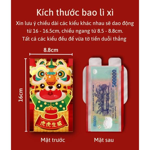 Bộ 4 bao lì xì Tết Nhâm Dần 2022 thiết kế xếp độc đáo, in nổi 3D, giấy bìa dày - LX014