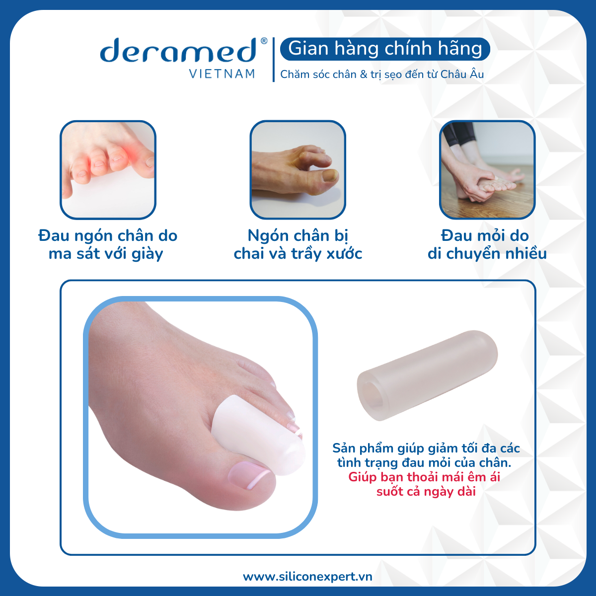 NẮP GEL BẢO VỆ NGÓN CHÂN KHỎI MA SÁT & CHAI SẦN DERAMED ÊM ÁI VÀ GIẢM ĐAU TỨC THÌ - 1 CẶP - SẢN XUẤT TẠI TÂY BAN NHA