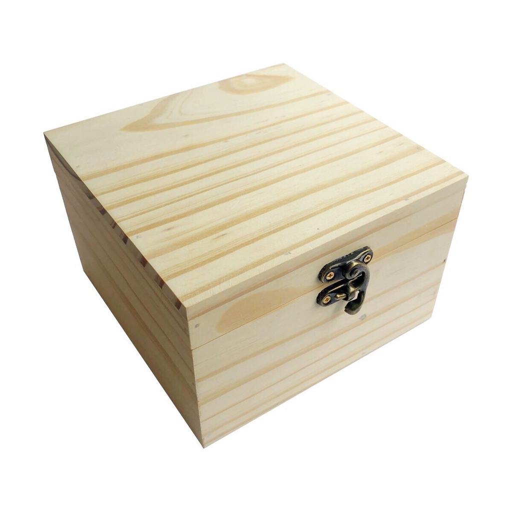 Hộp gỗ thông vuông nắp gỗ 15x15x10cm màu tự nhiên