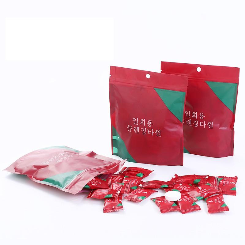 Túi 20 Khăn Giấy Nén Hàn Quốc Dạng Viên Kẹo Dùng 1 Lần - Có Khóa Zip Bỏ Túi Du Lịch Tiện Lợi (GÓI ĐỎ)