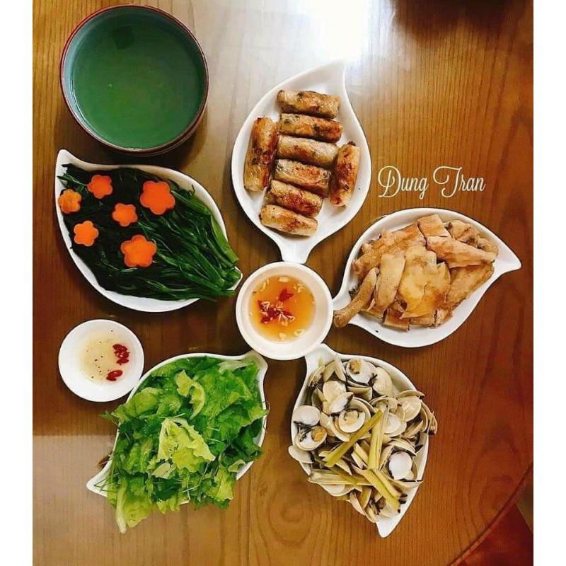 BỘ 5 ĐĨA LÁ TRẦU KÈM BÁT CHẤM