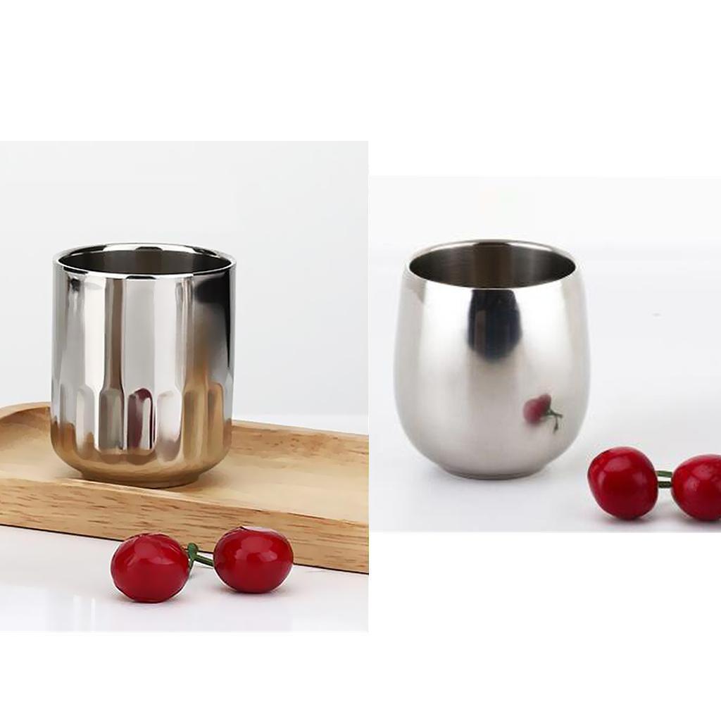 2 Pieces Stainless Steel Beer Cup Double Wall Milk Coffee Tea Mug 200ml