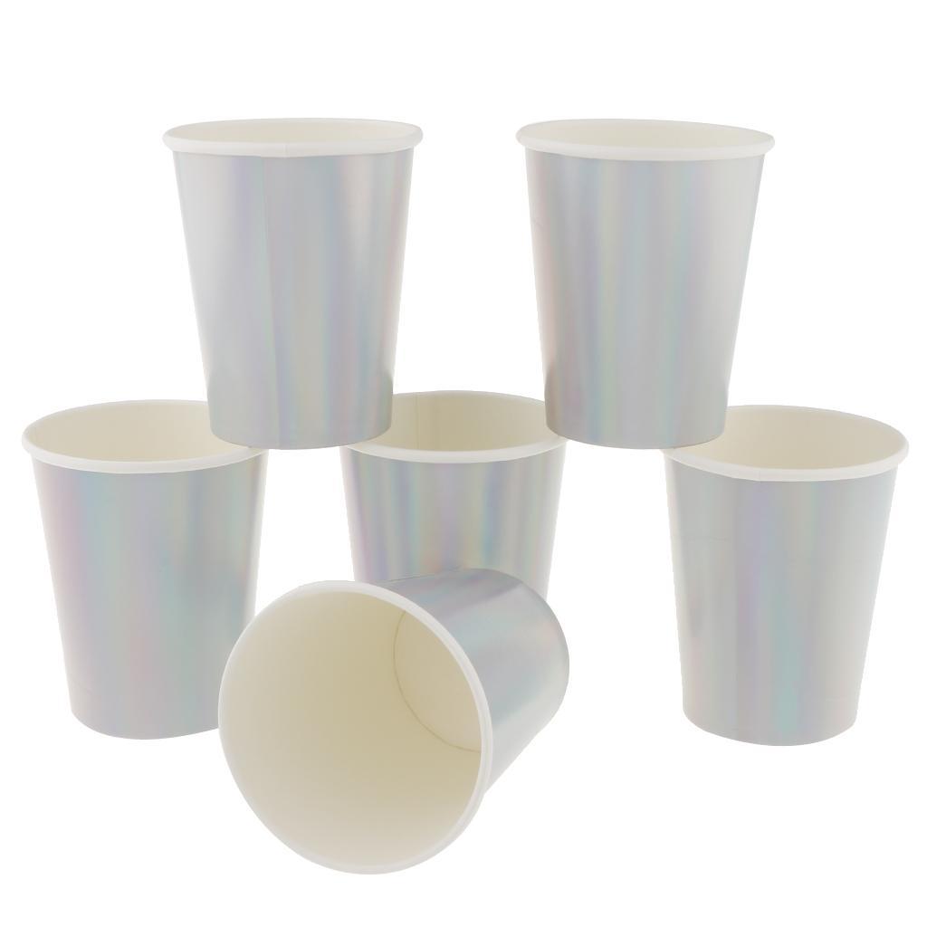6 Iridescent Rainbow Silver Shiny Paper Cups Kids Birthday Tableware