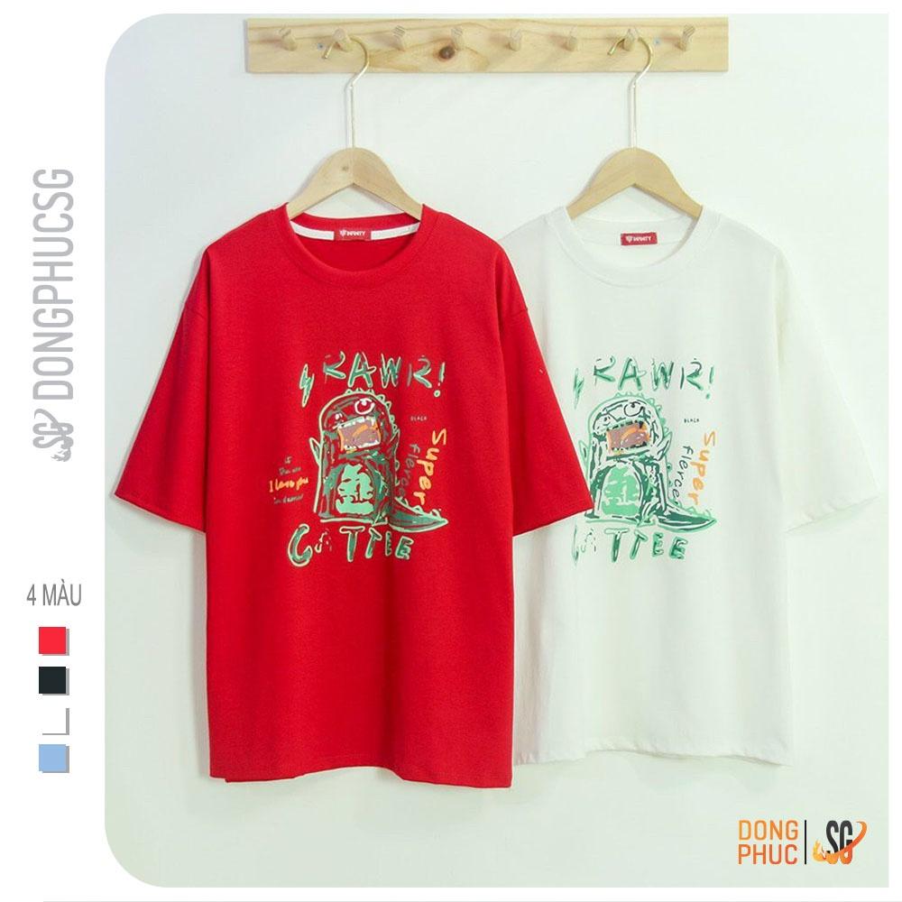 Áo thun tay lỡ form rộng nam nữ - Mẫu khủng long Cattee - Chất thun cotton mềm mịn