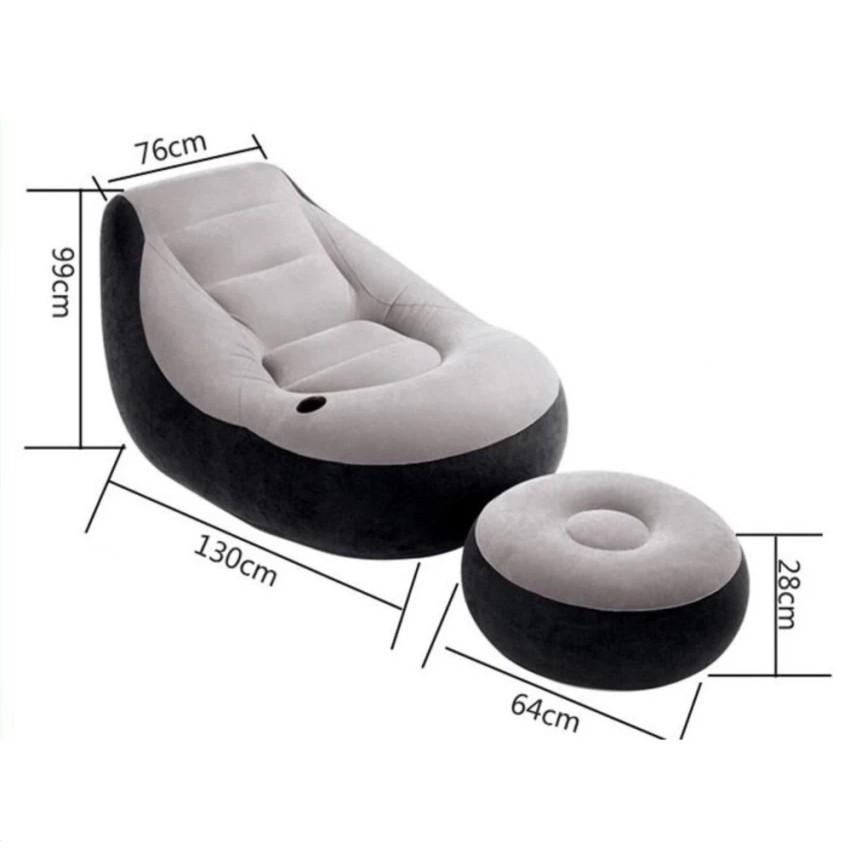 Ghế hơi tựa lưng bọc nhung Lazy Sofa, có đôn gác chân tặng bơm hơi điện 220V