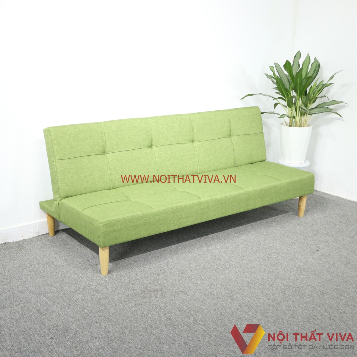 Ghế Sofa Xếp Thành Giường Ngủ Bọc Nỉ Màu Xanh Lá Hiện Đại Giá Rẻ