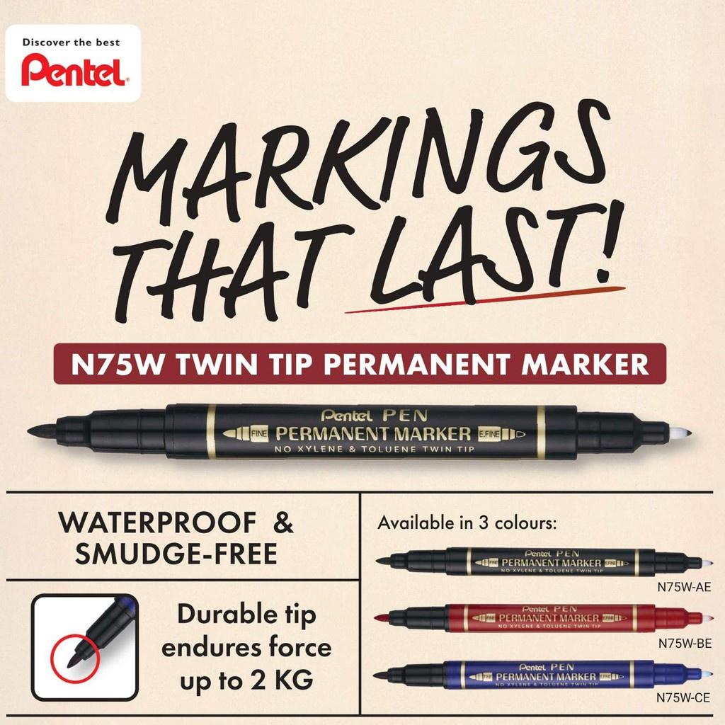 Bút Dạ Dầu Pentel 2 Đầu N75W Nét Nhỏ| Viết Được Trên Mọi Bề Mặt Chất Liệu.