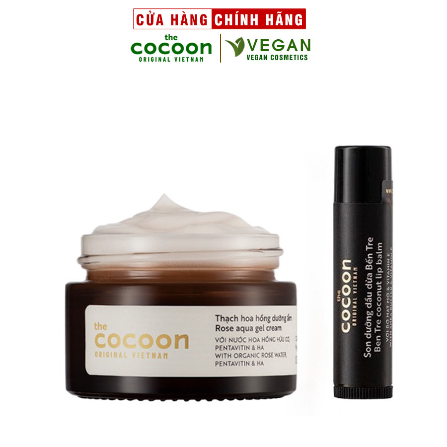 Combo Thạch hoa hồng dưỡng ẩm cocoon 30ml + Son dưỡng dầu dừa bến tre cocoon 5g