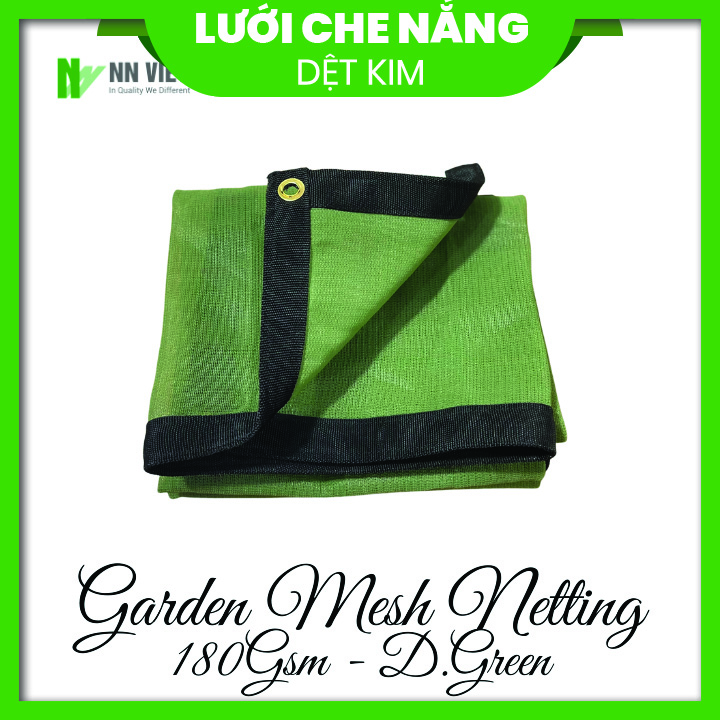 Lưới dệt kim màu xanh rêu dùng che nắng, chắn côn trùng, được may viền khuy chắc chắn