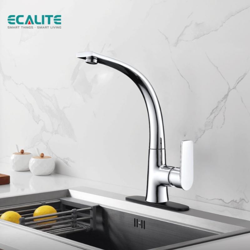 Vòi Rửa Chén Nóng Lạnh S-curve Ecalite EF-K547C - Đồng Mạ Chrome Cực Đẹp - Cổ Xoay 360 Độ - Hàng Chính Hãng