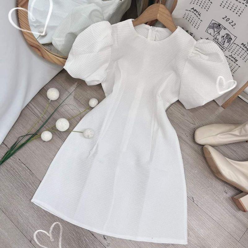 Đầm váy dạo phố cổ tròn tay phồng nhiều màu Jun Dress