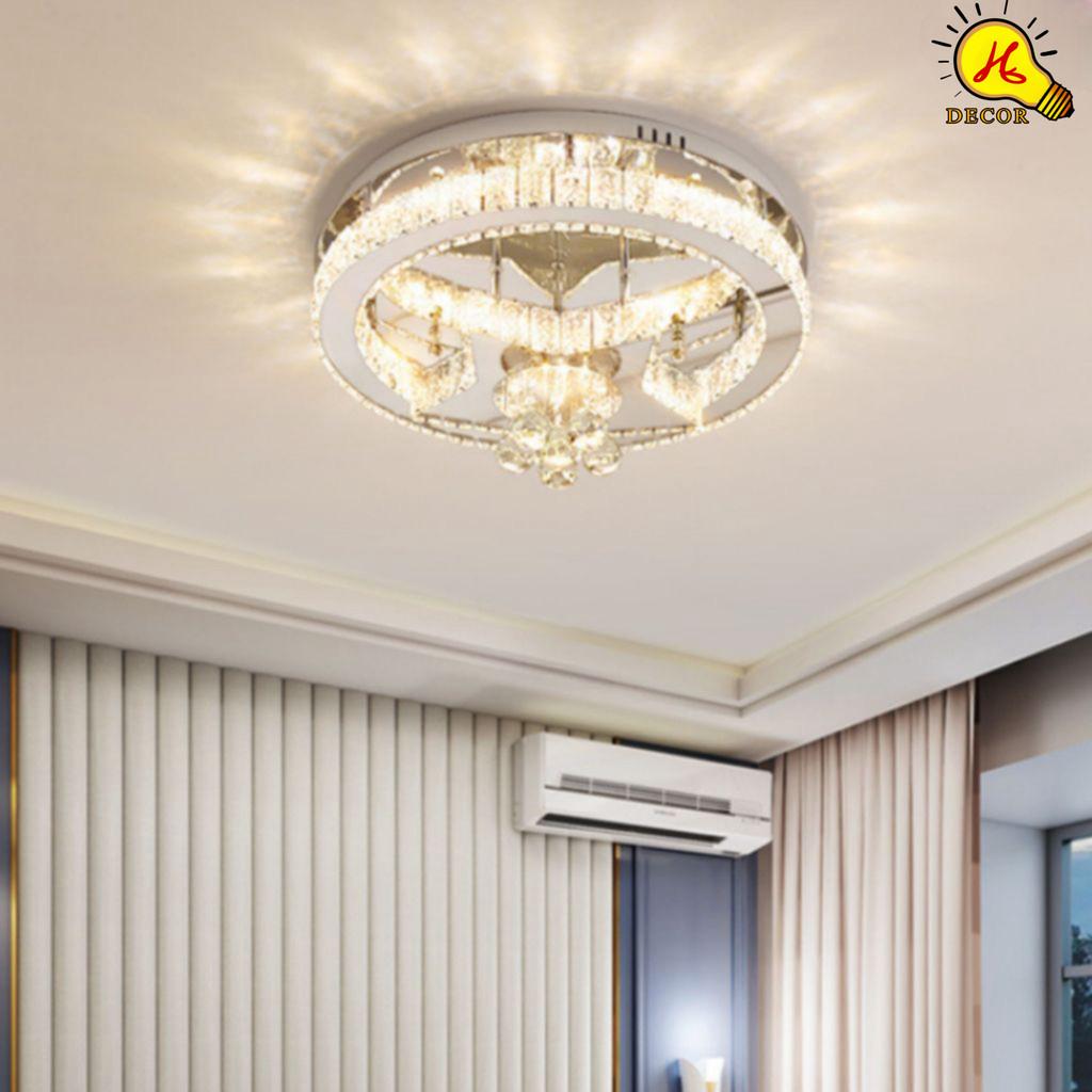 Đèn ốp trần pha lê phòng khách, phòng ngủ HQ - mã PLM05461 - ánh sáng 3 màu tiết kiệm điện, không gây chói HQ DECOR (HÀNG NHẬP KHẨU)