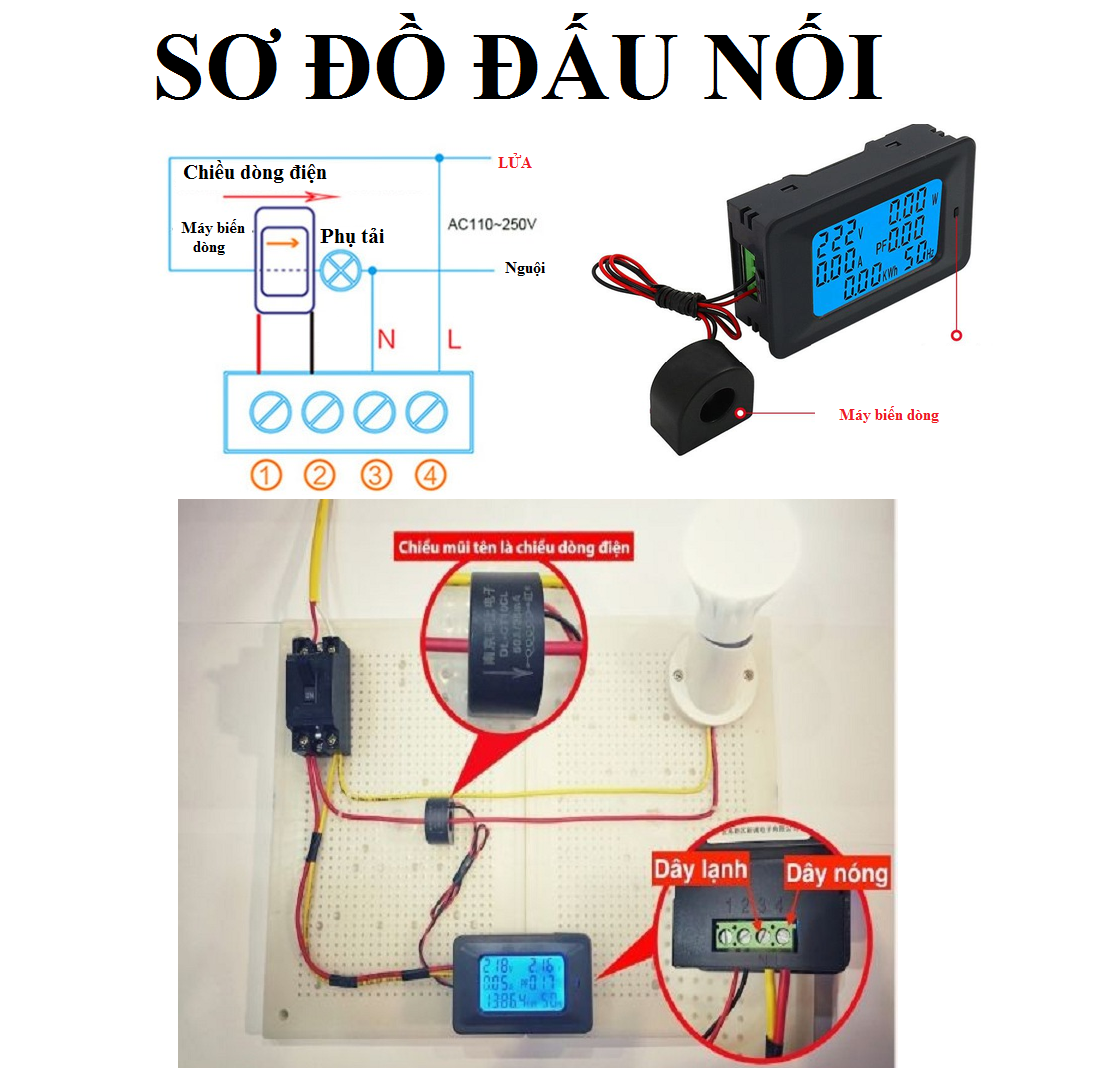 Thiết bị đo công suất 100A công tơ đồng hồ điện tử