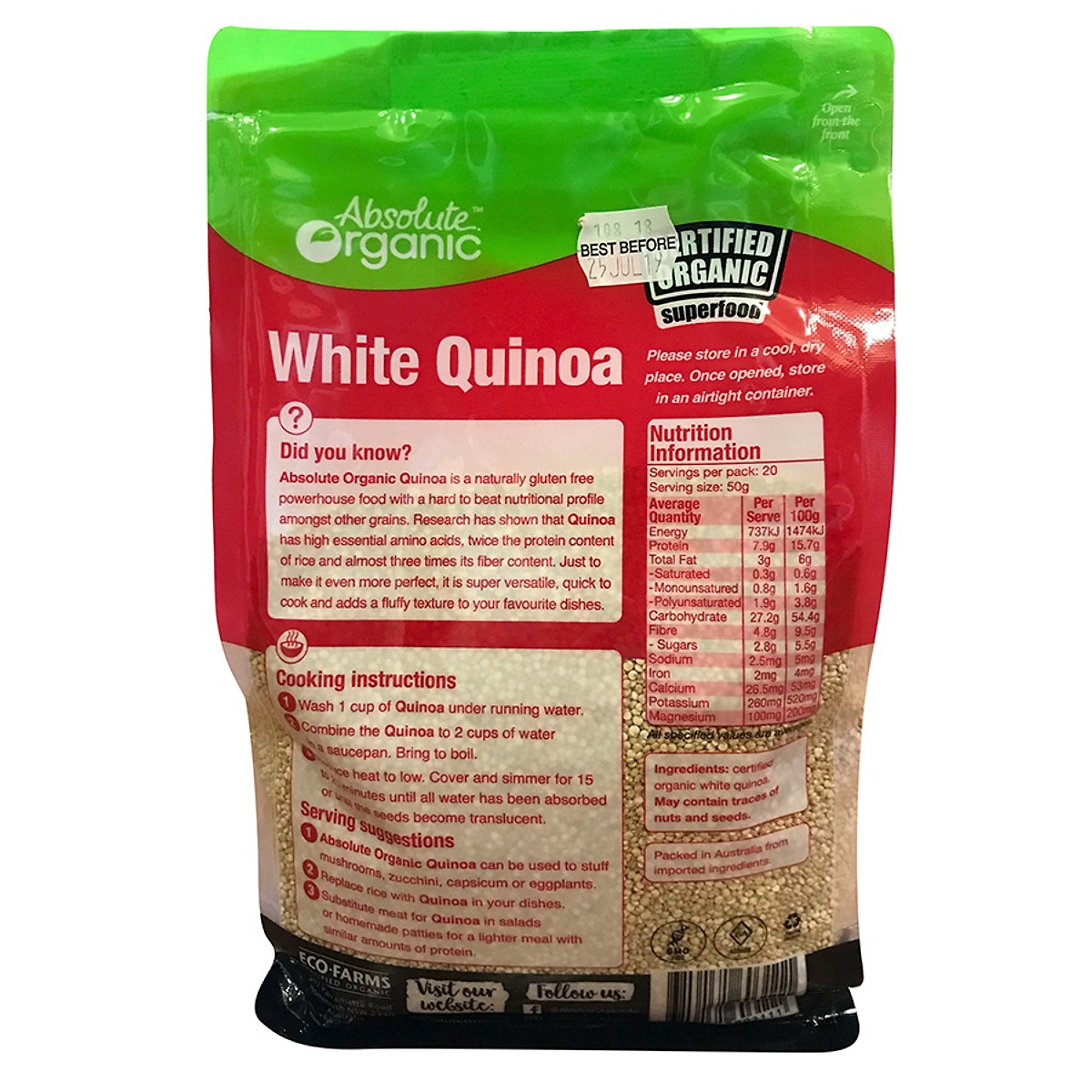 Hạt diêm mạch trắng hữu cơ Absolute Organic White Quinoa - Nhập khẩu Australia