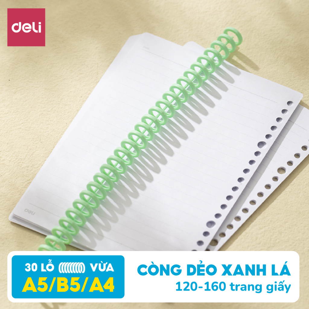 Bìa Còng A4 Deli, Bìa Sổ Còng Đã Đục Lỗ Làm Sổ Caro Bullet Journal, Kèm Tab Phân Trang, Còng Binder, Chống Nước