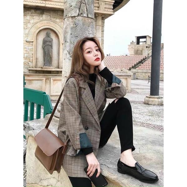 Áo blazer dạ kẻ style hàn cho nữ