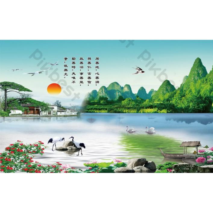 Tranh dán tường Tranh Núi Non Sơn Thủy phòng khách hiện đại dán tường MS1099404