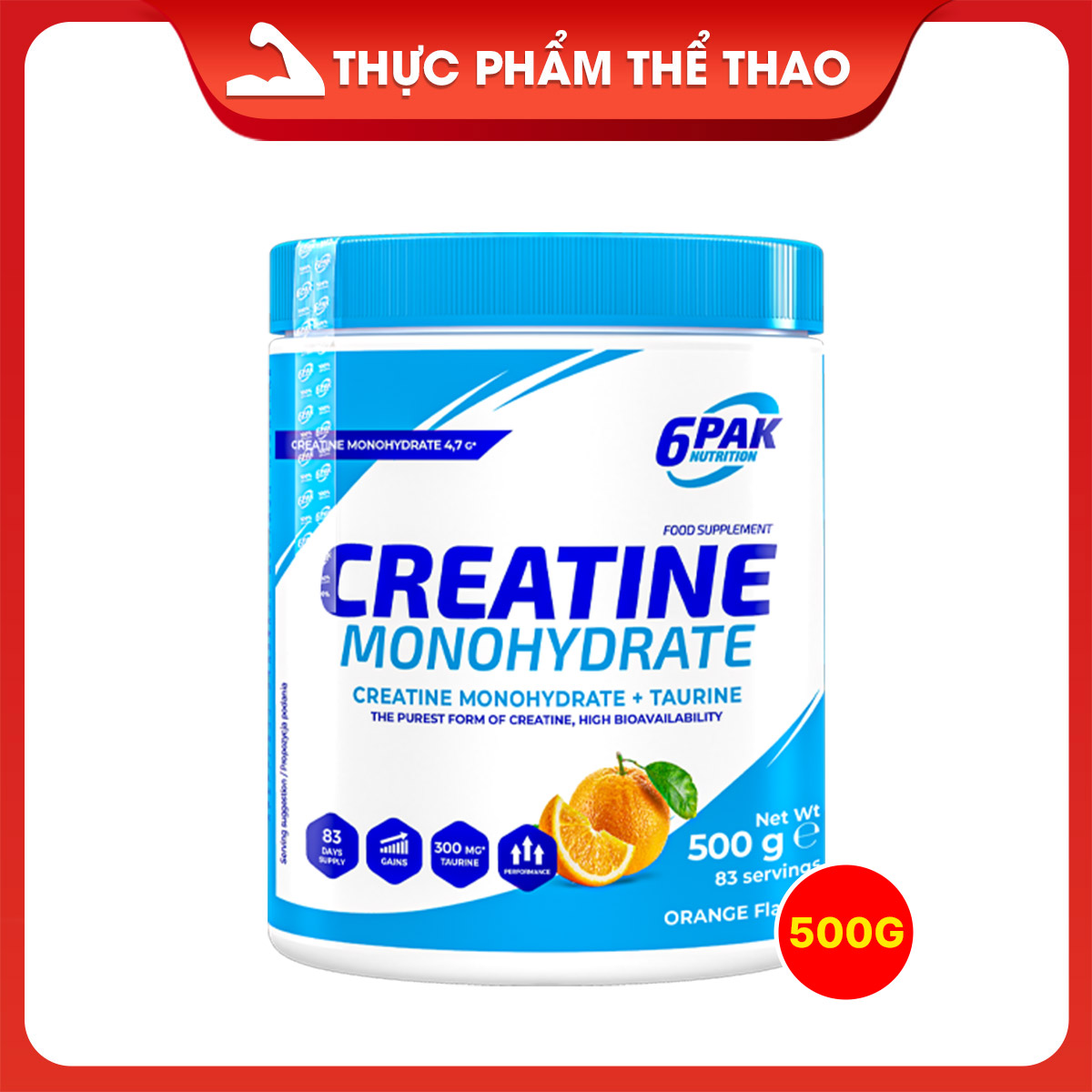 6PAK CREATINE MONOHYDRATE - Hộp 500 grams - Tăng sức mạnh và Kích thích cơ bắp - Nhiều Hương Vị - Thương Hiệu Trec Nutrition